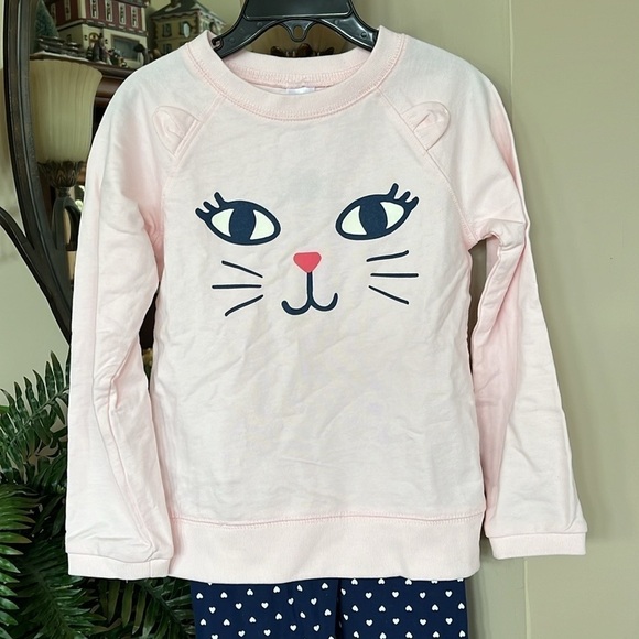 Brand New Carter’s 2-Piece Set Pink Kitty Cat Sweatshirt & Navy Heart Leggings - Picture 7 of 12